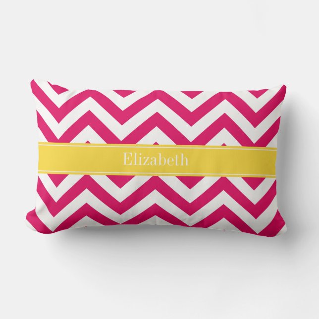 Raspberry Lg Chevron Pineapple Name Monogram Lumbar Cushion (Front)