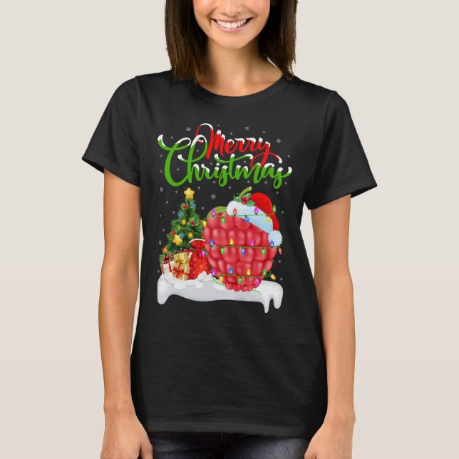Raspberry Lover Xmas Lighting Santa Raspberry Chri T-Shirt (Front)