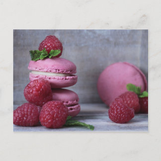Raspberry Macarons Pink French Pastry Postcard