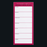 Raspberry Minimalist Simple Family Meal Planning Magnetic Notepad<br><div class="desc">Write your dinners on this magnetic note pad for an easy way to plan out the week's meals and stick it up on your fridge, pantry door or command centre. The simple, modern layout in rich raspberry red, black and white with sans serif fonts will appeal to every visually organised...</div>