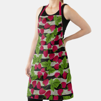 Raspberry Modern Black & White Stripes Apron