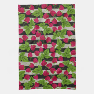 Raspberry Modern Black & White Stripes Tea Towel