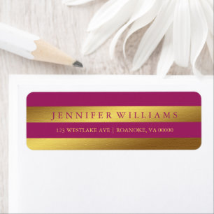 Raspberry Modern Faux Gold Foil Stripes Return Address Label