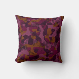 Raspberry, Mulberry, marron and nutmeg camo  Cushion