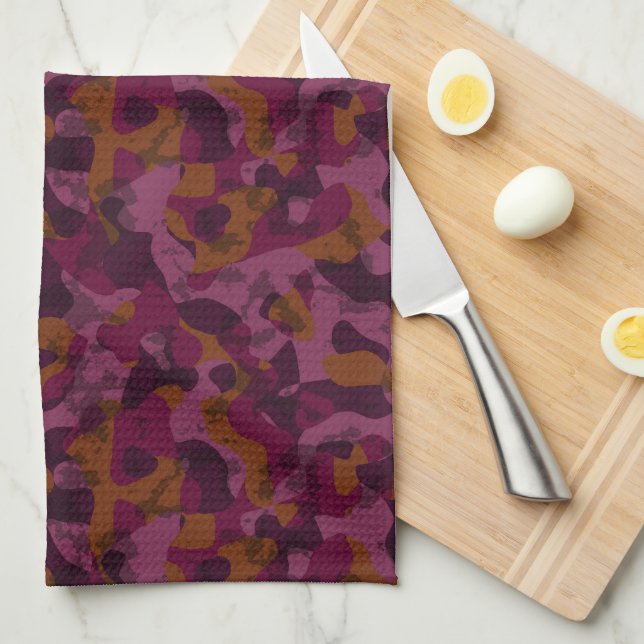Raspberry, Mulberry, marron and nutmeg camo  Tea Towel (Quarter Fold)