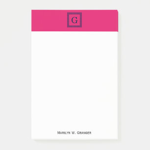 Raspberry, Navy Blue Greek Key #1 Framed Monogram Post-it Notes