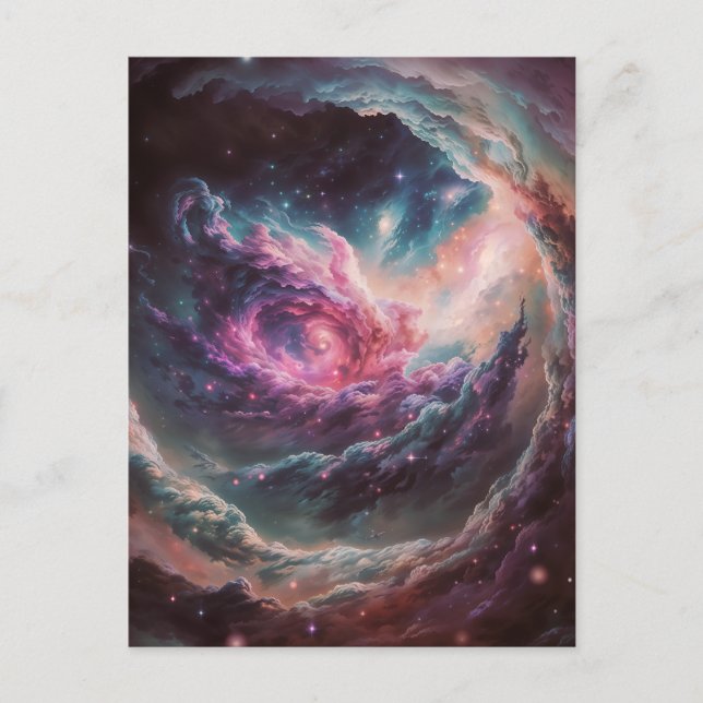 Raspberry Nebula - Vibrant Cosmic Art Postcard (Front)