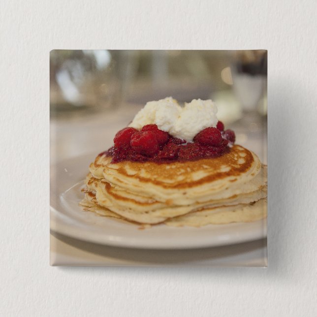 Raspberry pancakes 15 cm square badge (Front)
