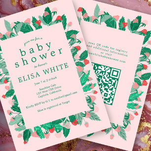 Raspberry Patch Cute CUSTOM QR Code BABY SHOWER Invitation