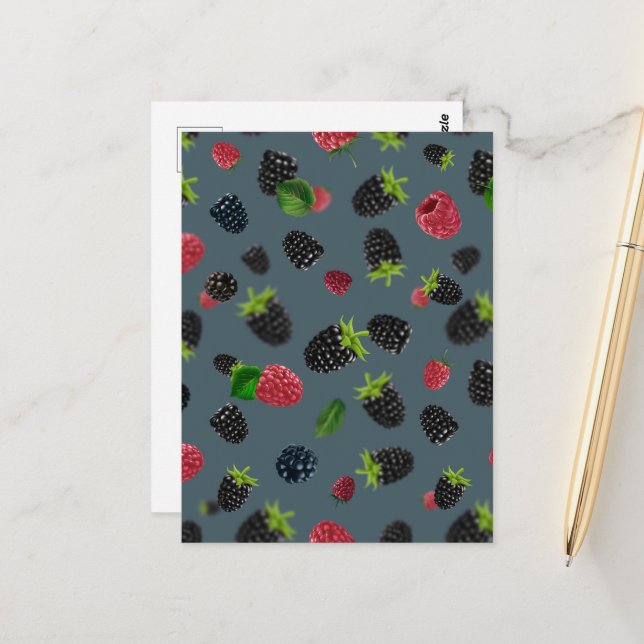 Raspberry Pattern 2 Postcard (Front/Back In Situ)