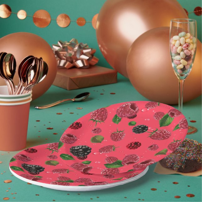 Raspberry Pattern Paper Plate (Multi)
