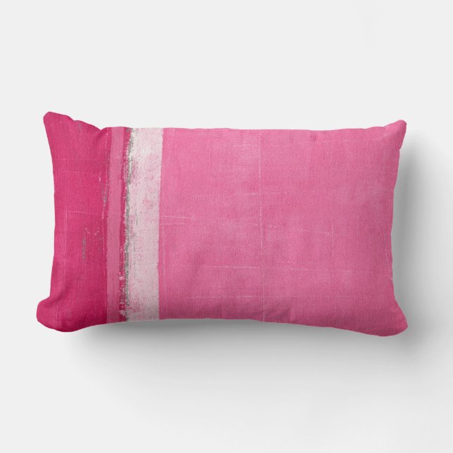 'Raspberry' Pink Abstract Art Lumbar Cushion (Front)