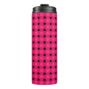 Raspberry, pink and black polka dots thermal tumbler
