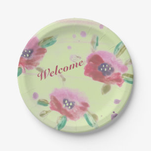 Raspberry Pink and Burgundy Watercolour Paper Plate