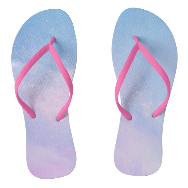 Raspberry Pink and Pastel Blue Thongs (Footbed)