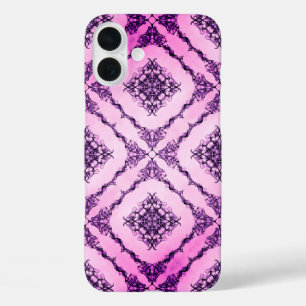 Raspberry Pink and Purple Diamond Pattern iPhone 16 Plus Case