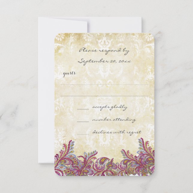 Raspberry Pink Boho Floral Wedding Response RSVP (Front)