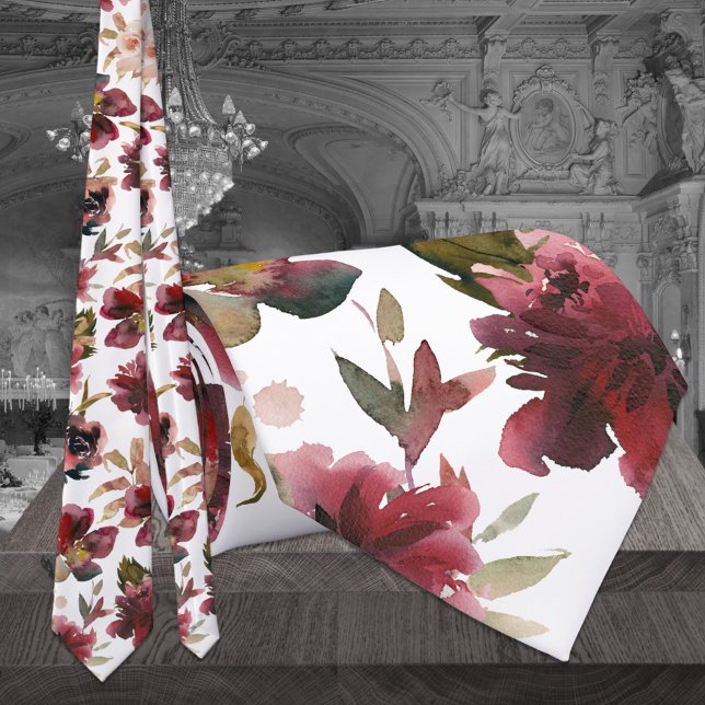 Raspberry Pink Burgundy Peony Garden Wedding Tie (Creator Uploaded)