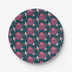 Raspberry Pink cauldrons halloween Paper Plate
