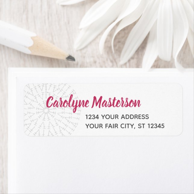 Raspberry Pink Crochet Chart Return Address Label (Insitu)