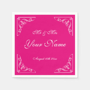 Raspberry pink elegant border wedding party napkin