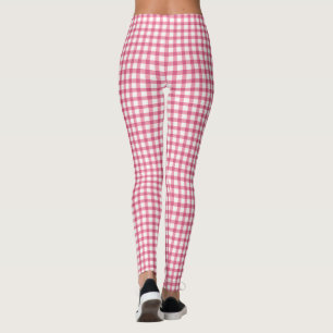 Raspberry Pink Gingham Check Pattern Leggings