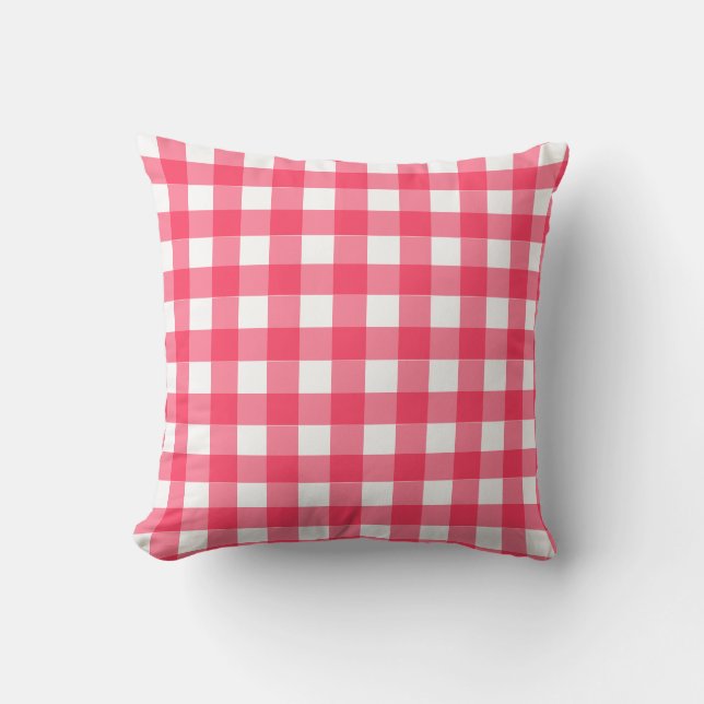 Raspberry Pink Gingham Plaid Cushion (Front)