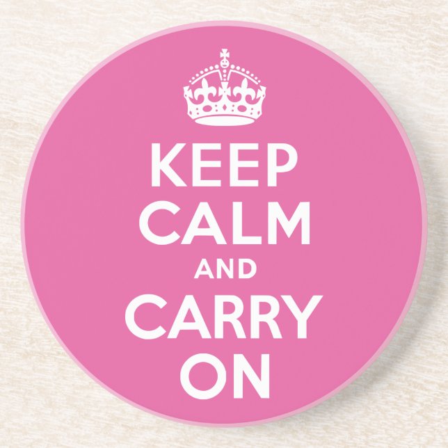 Raspberry Pink Keep Calm and Carry On Coaster (Front)