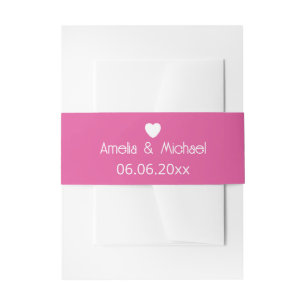 Raspberry Pink Love Heart Wedding Invitation Belly Band