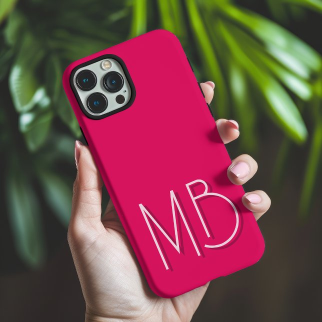 Raspberry Pink Monogram Initials Minimalist iPhone Case (Creator Uploaded)