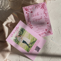 Raspberry Pink QR Code Drawn Floral Photo Wedding
