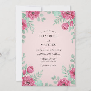 Raspberry Pink Radiant Botanical Wedding Invitation