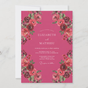 Raspberry Pink Romantic Autumnal Wedding Invitation