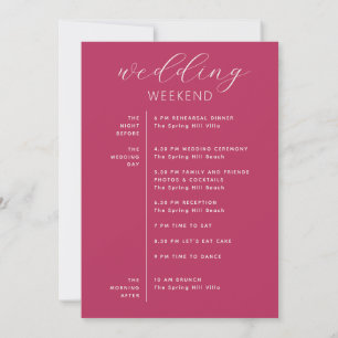 Raspberry Pink Romantic Wedding Weekend Itinerary Invitation
