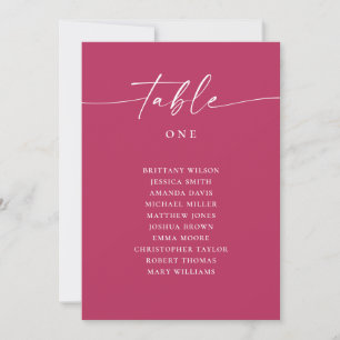 Raspberry Pink Script Wedding Table Seating Chart Invitation