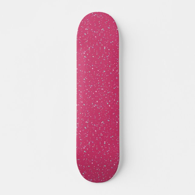Raspberry Pink Speckled Pastel Splatter Paint Dots Skateboard (Front)