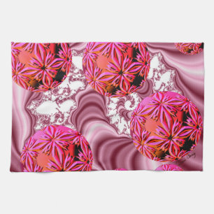 Raspberry Pink Vision, Abstract Snow Flakes Tea Towel
