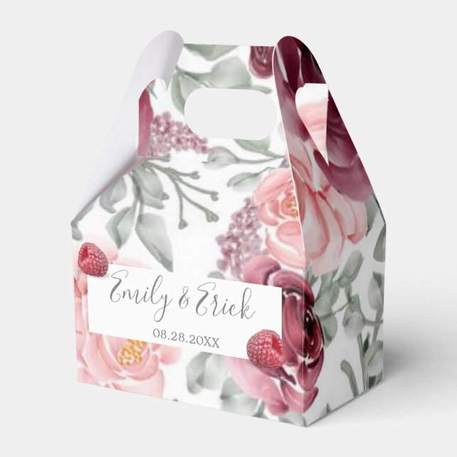 Raspberry Pink Watercolor Wedding Favour Box (Front Side)