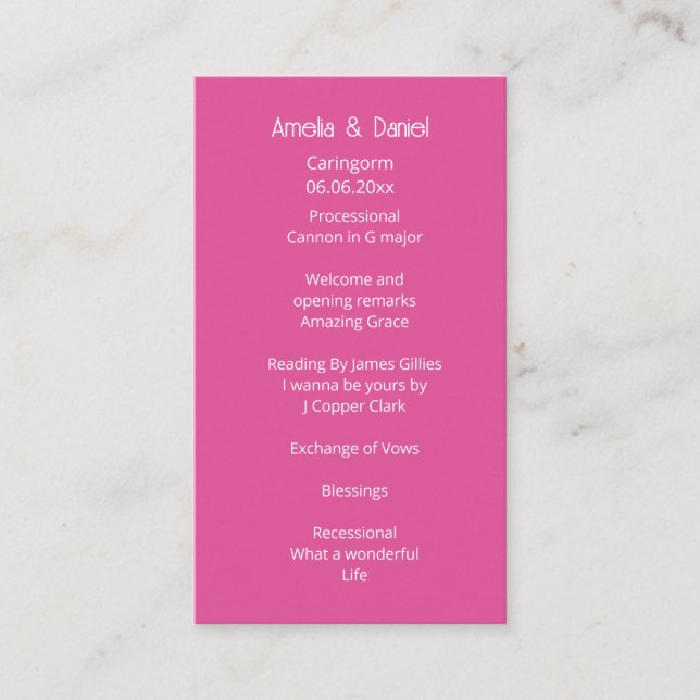 Raspberry Pink Wedding Ceremony Program (Front)