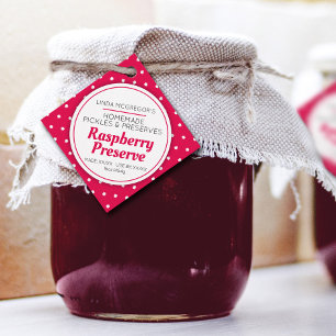 Raspberry preserve red jam jar food product label