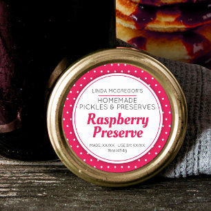 Raspberry preserve red round  jam jar food label