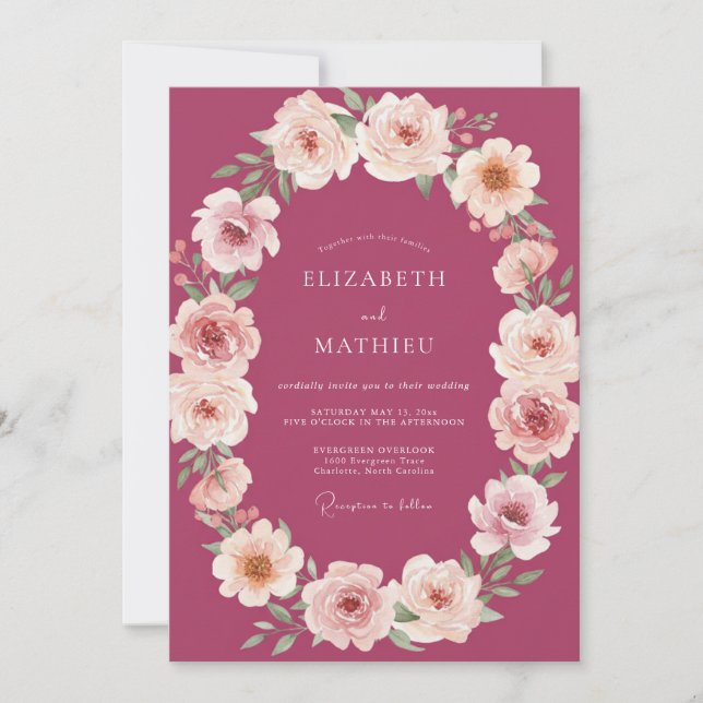 Raspberry Radiant Botanical Wedding Invitation (Front)