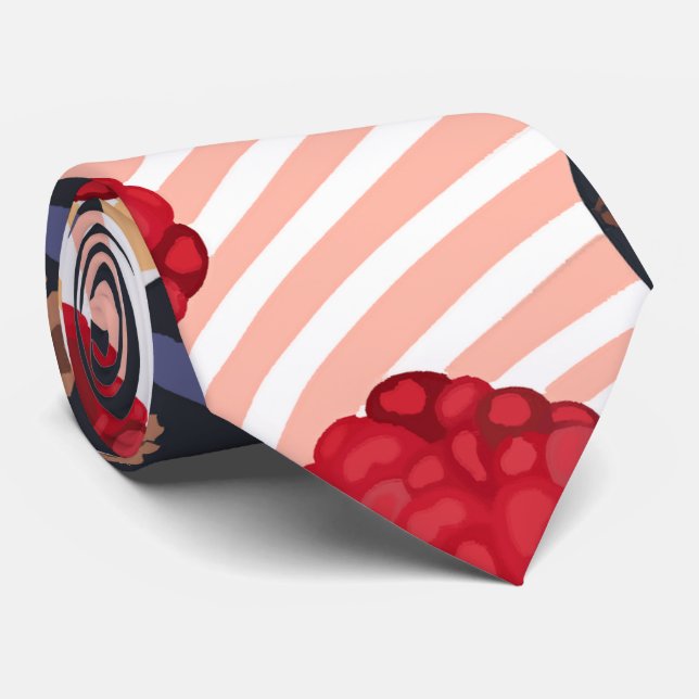 Raspberry red berries tropical floral fresh fruit  tie (Rolled)