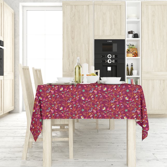 Raspberry Red Boho Flowering Branches Tablecloth (Creator Uploaded)