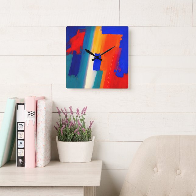 "Raspberry Rhapsody" Abstract Art Square Wall Clock (Reading Room)
