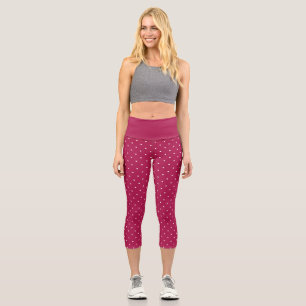 Raspberry Rose and white dots Capri Leggings