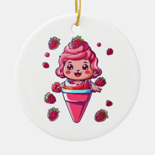 Raspberry sorbet Kawaii Ceramic Ornament