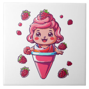 Raspberry sorbet Kawaii Ceramic Tile