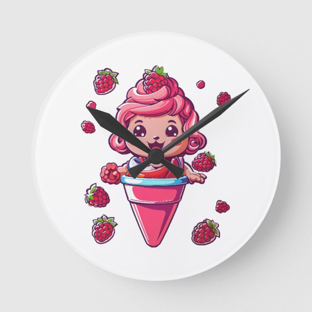 Raspberry sorbet Kawaii Round Clock (Front)