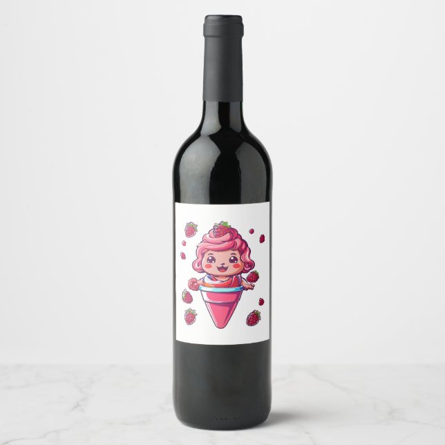 Raspberry sorbet Kawaii Wine Label (Front)
